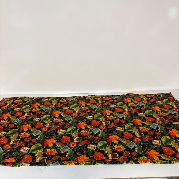 Handmade Autumn Quilted Table Runner Postage Stamp Leaves Black Border 40x20in - Picture 3 of 4